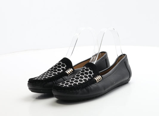 Kelsi Womens Black Geometric Leather Loafer Flat UK 4