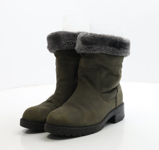 River Island Womens Green Suede Shearling Style Boot UK 4 37
