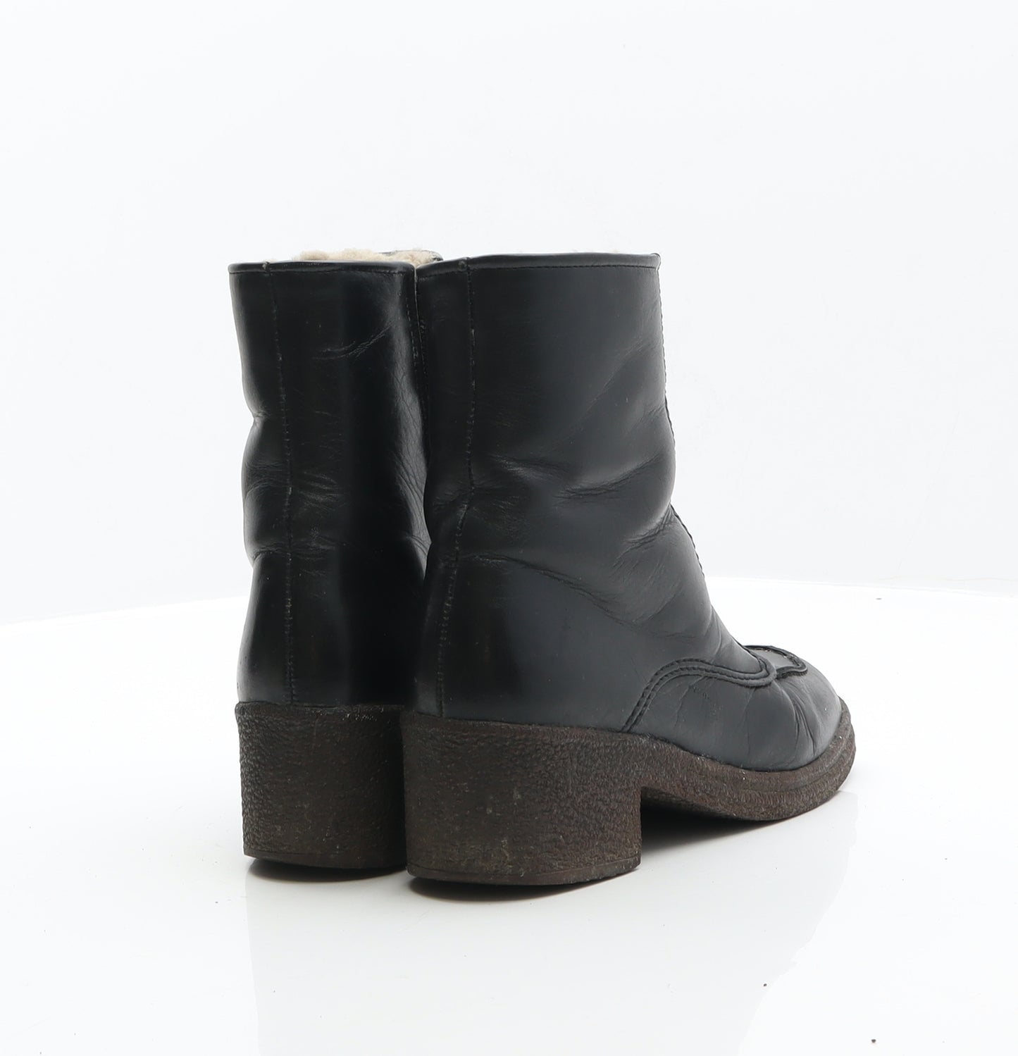Preworn Womens Black Leather Bootie Boot UK 3