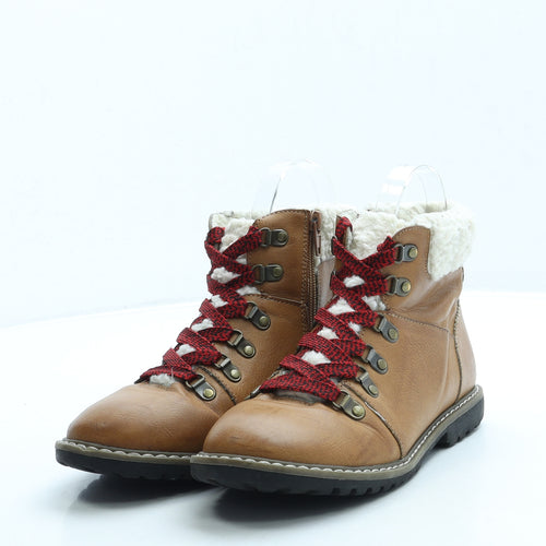 Primark Womens Brown Leather Combat Boot UK 3 36