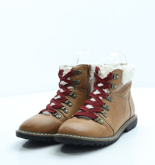 Primark Womens Brown Leather Combat Boot UK 3 36