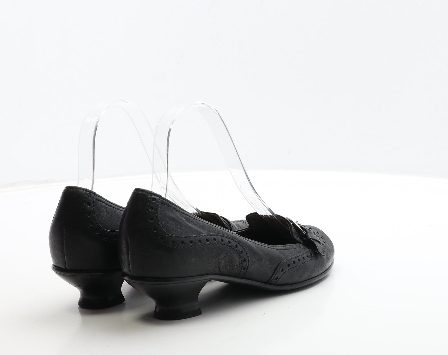 Gabor Womens Black Leather Court Heel UK 4.5 - Brogue Style