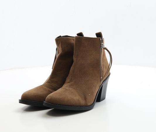 H&M Womens Brown Suede Bootie Boot UK 4 37
