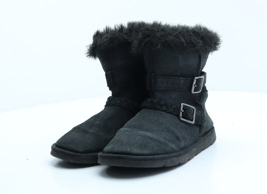 Marks and Spencer Womens Black Leather Shearling Style Boot UK 3