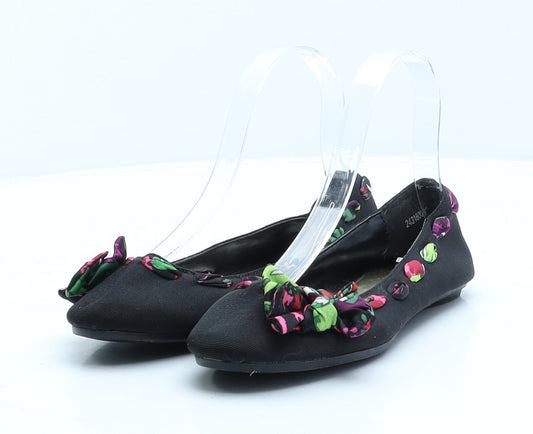 New Look Womens Black Floral Synthetic Ballet Flat UK 3 36