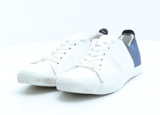 George Mens White Colourblock Leather Trainer Casual UK 8 42