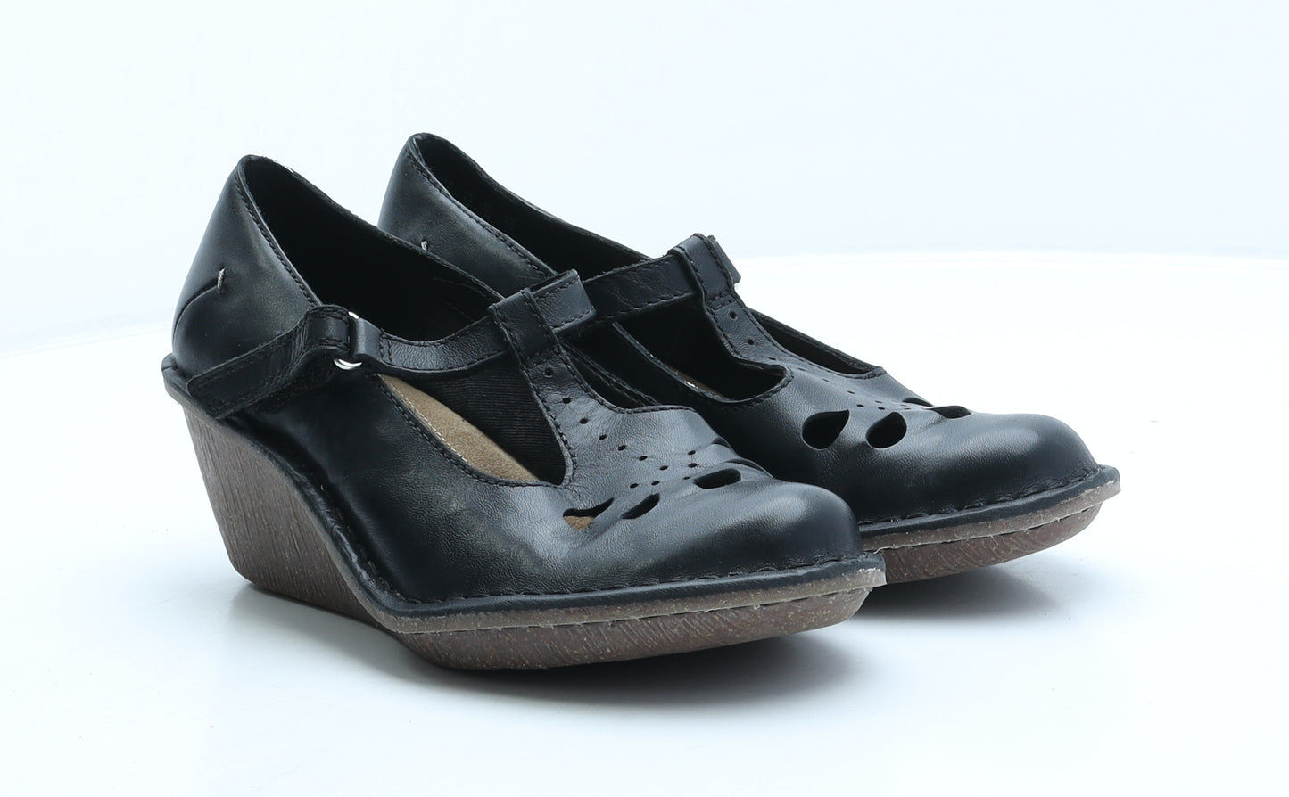 Clarks Womens Black Leather Platform Heel UK 6 39.5