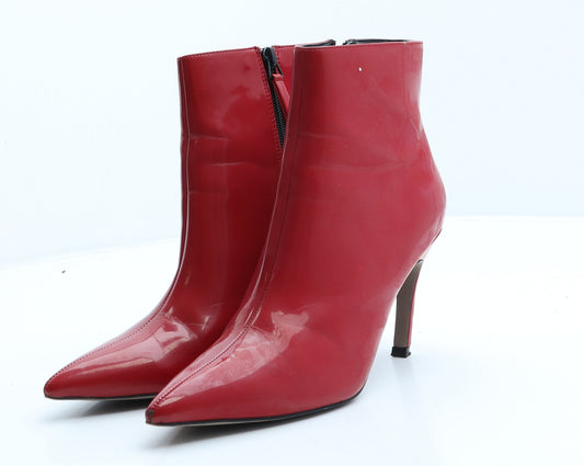 Topshop Womens Red Leather Bootie Boot UK 4 37