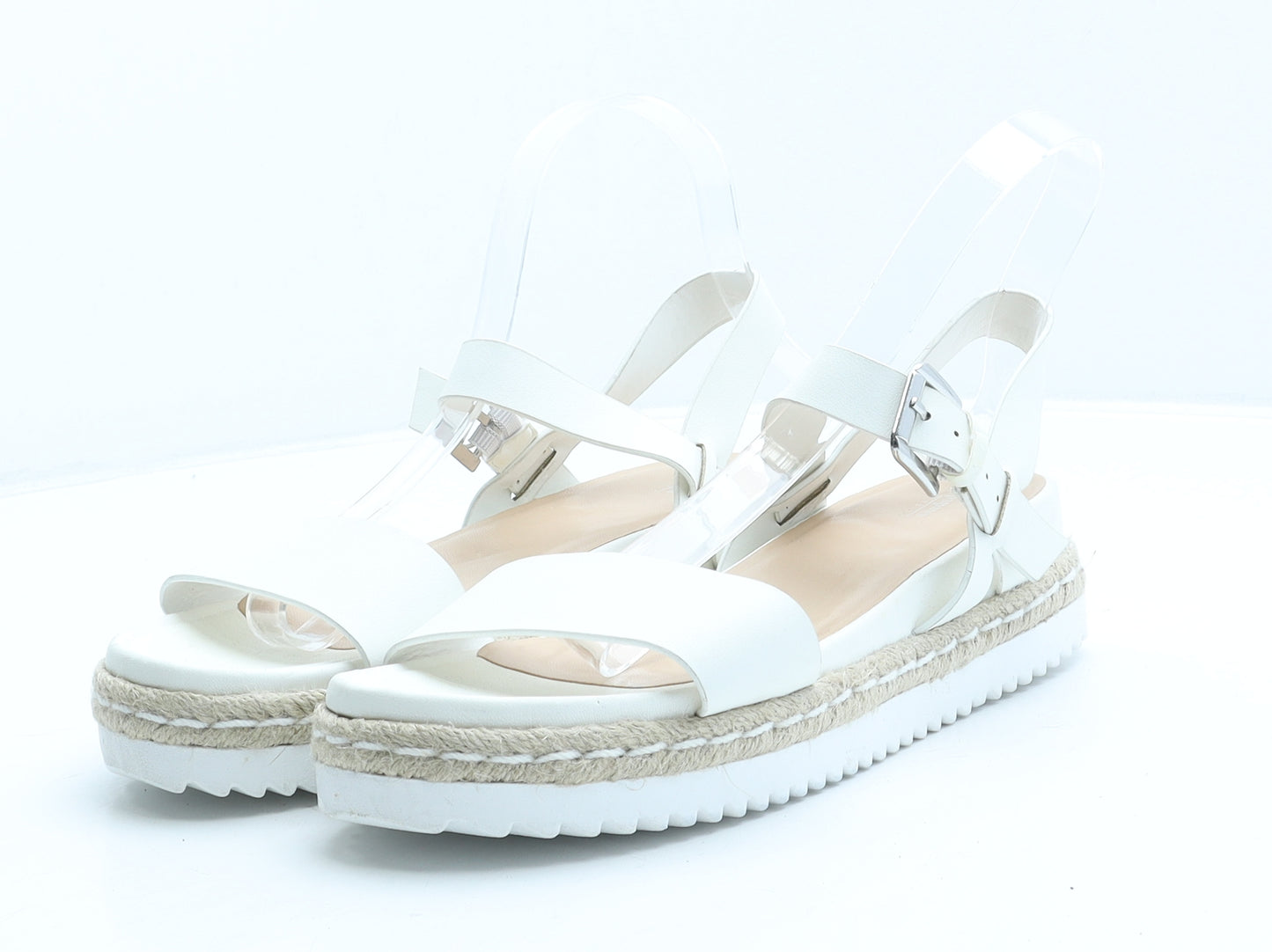 Papaya Womens White Leather Strappy Sandal UK 7 41