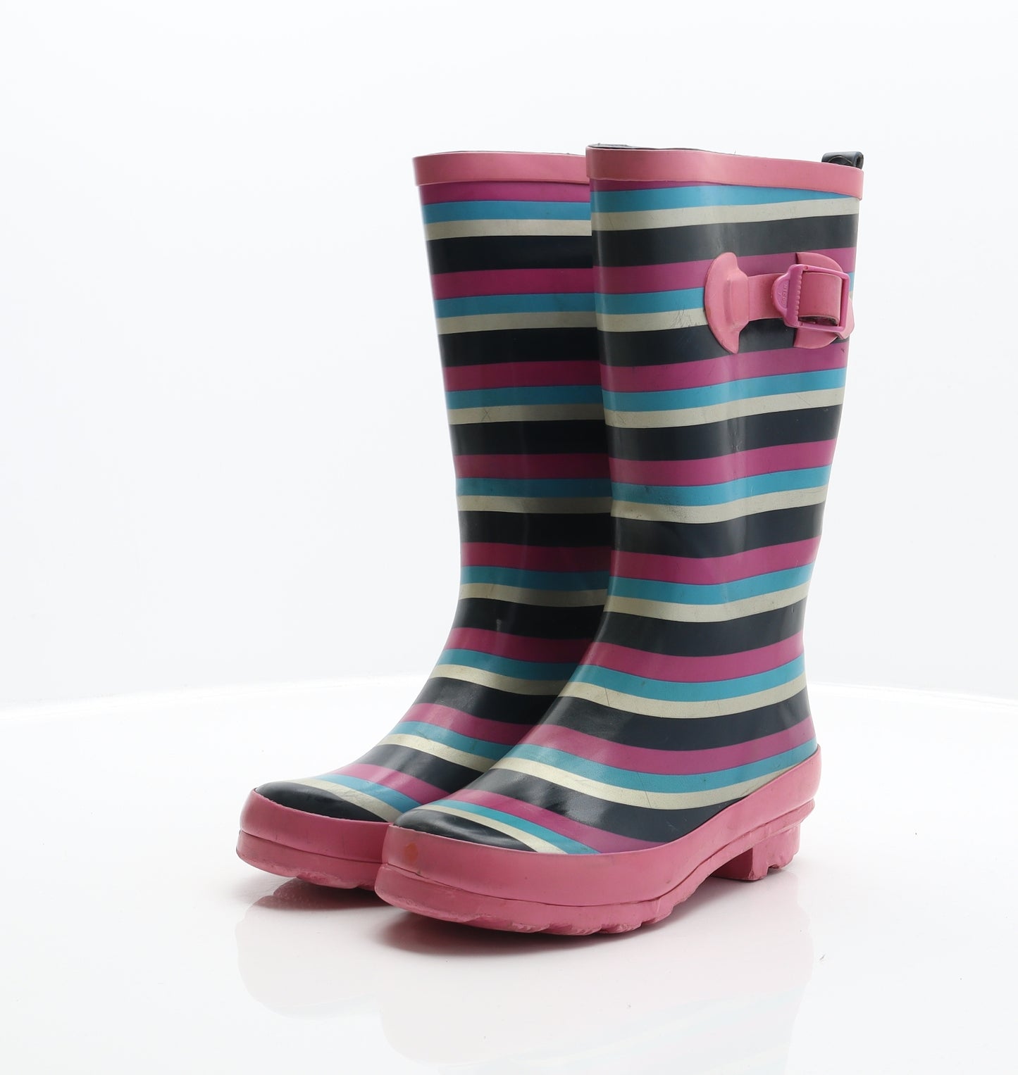 Preworn Womens Multicoloured Striped Synthetic Wellies Boot UK 3