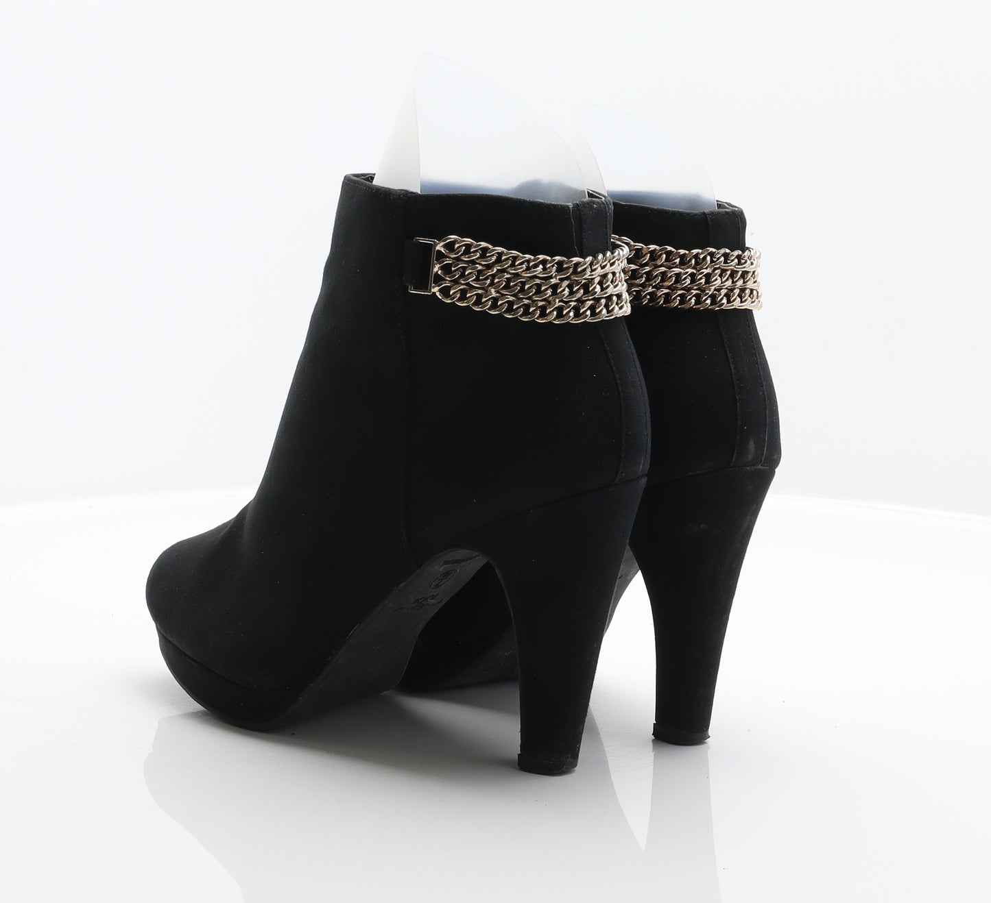 New Look Womens Black Polyester Bootie Boot UK 7 40 - Chain detail