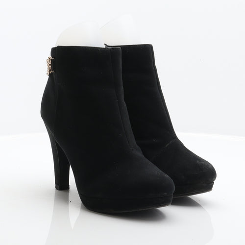 New Look Womens Black Polyester Bootie Boot UK 7 40 - Chain detail