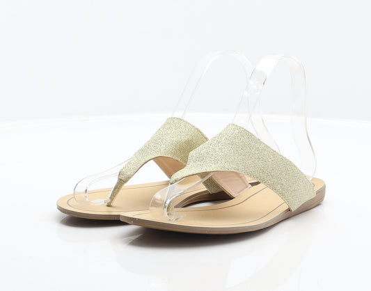 M&Co Womens Gold Polyester Thong Sandal UK 4