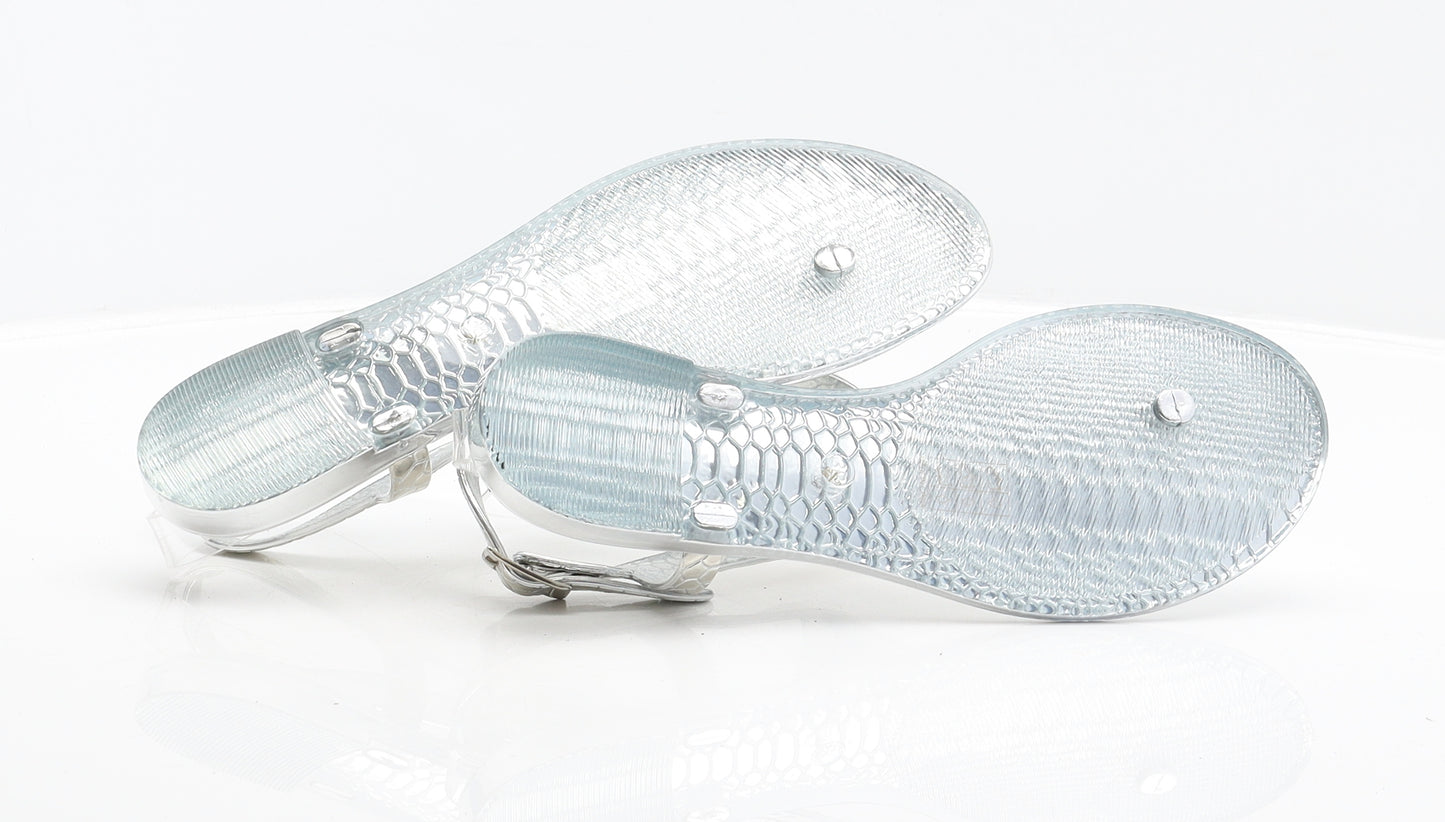 Preworn Womens Silver Animal Print Synthetic Thong Sandal UK 5 38 - Snake Print