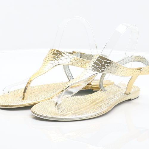 Preworn Womens Gold Animal Print Synthetic Thong Sandal UK 5 38 - Snake Print