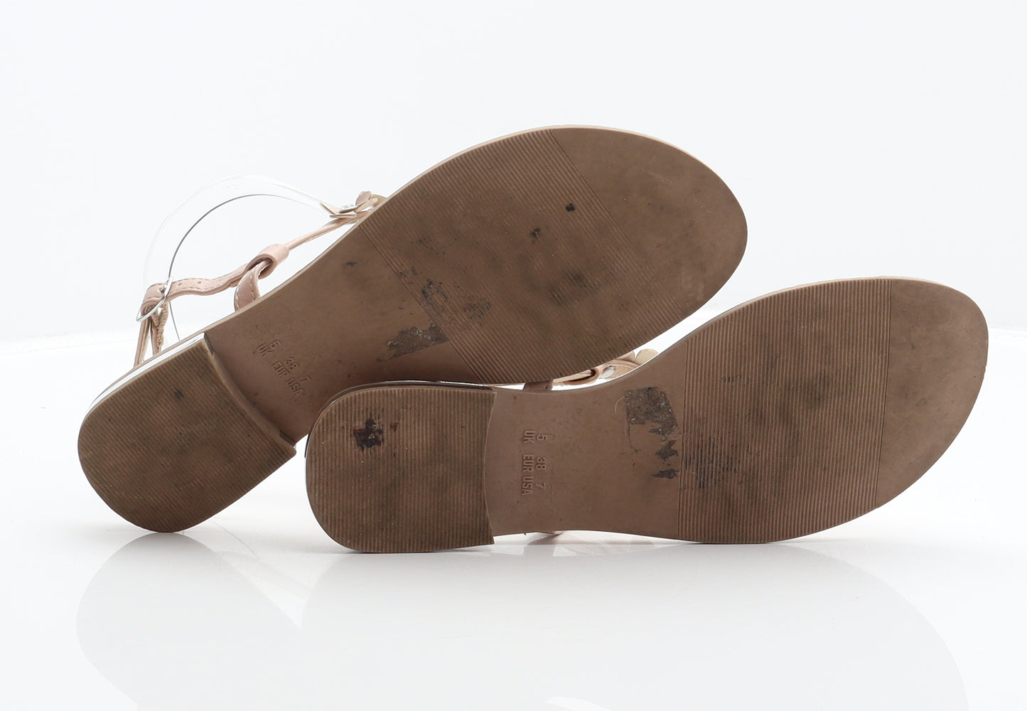 Primark Womens Beige Synthetic Thong Sandal UK 5 38 - Flower detail