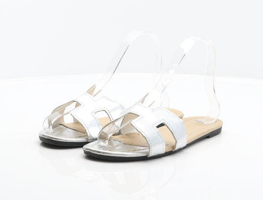 Preworn Womens Silver Synthetic Slider Sandal UK 5 38