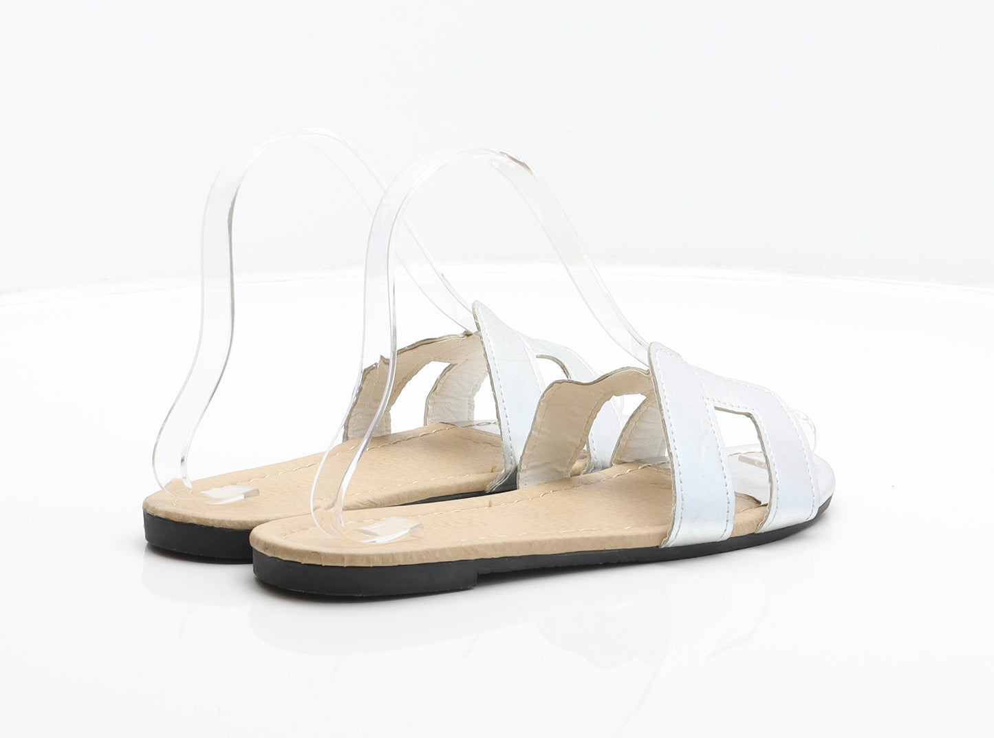 Preworn Womens Silver Synthetic Slider Sandal UK 5 38