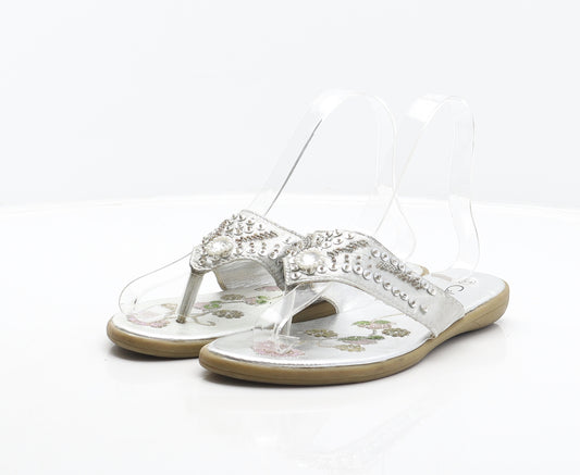 Calzino Womens Silver Synthetic Thong Sandal UK 3
