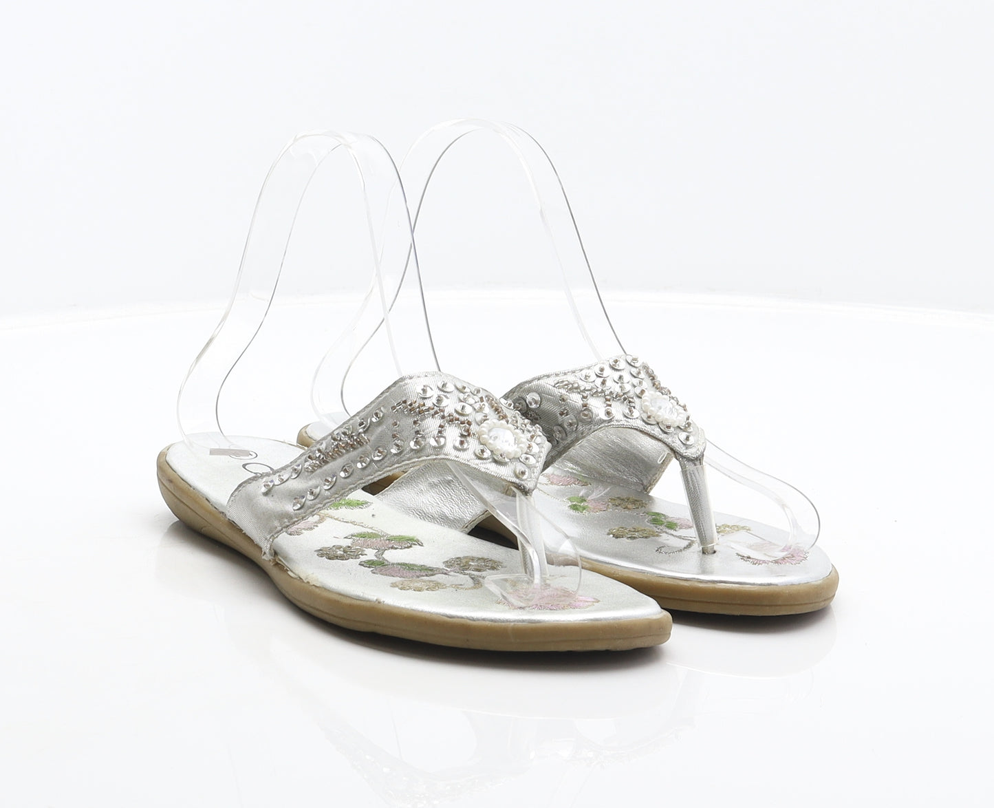 Calzino Womens Silver Synthetic Thong Sandal UK 3