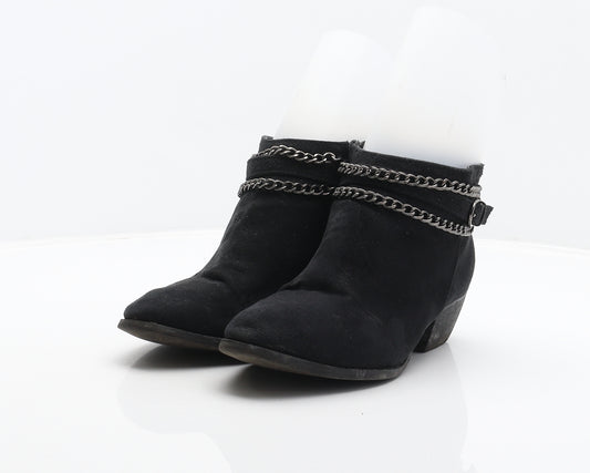 New Look Womens Black Polyester Bootie Boot UK 4 37 - Chain detail