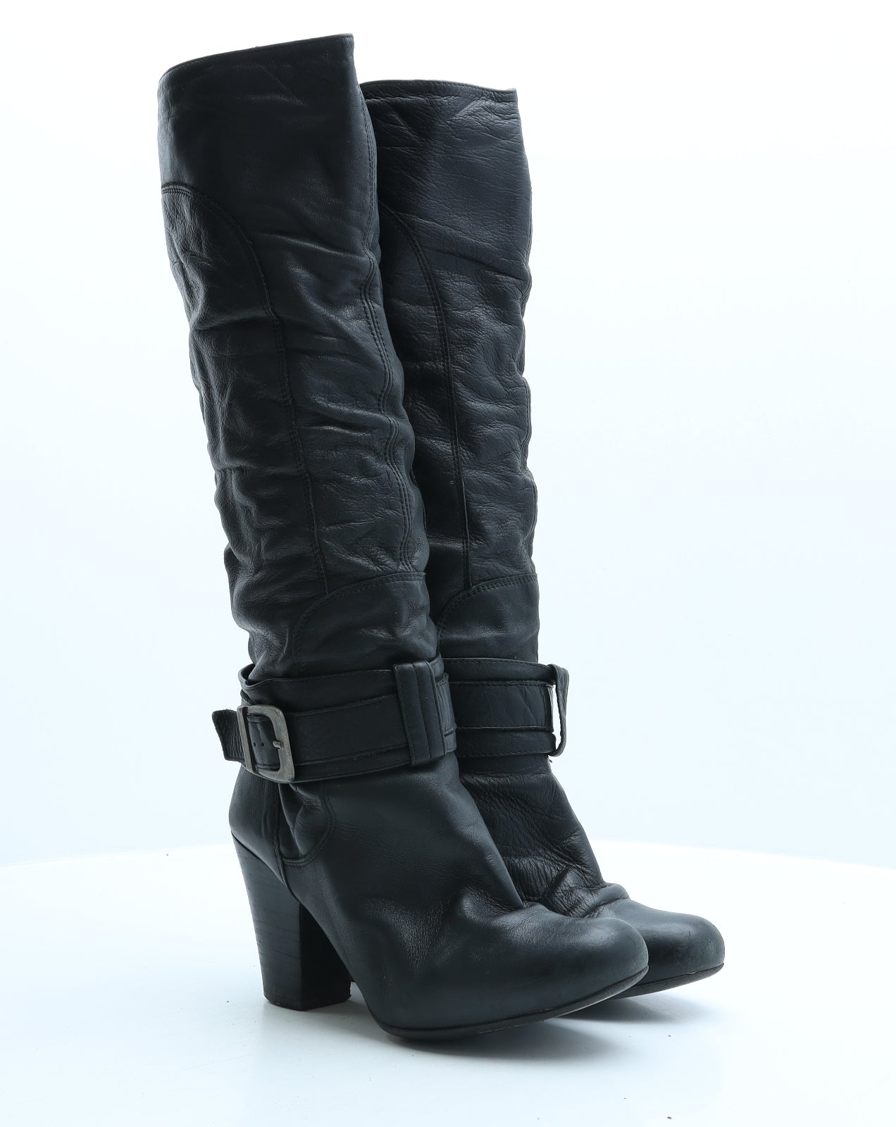 Preworn Womens Black Leather Slip On Boot UK 6 39