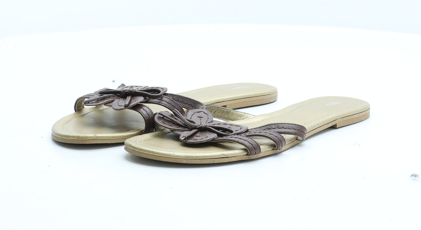 Marks and Spencer Womens Brown Synthetic Strappy Sandal UK 6 - Flower Detail