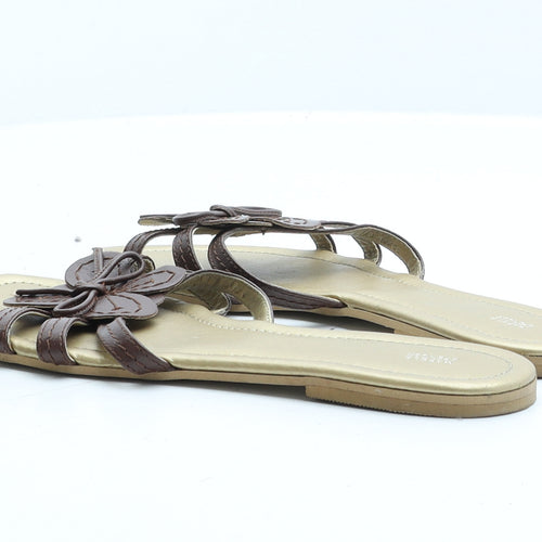 Marks and Spencer Womens Brown Synthetic Strappy Sandal UK 6 - Flower Detail