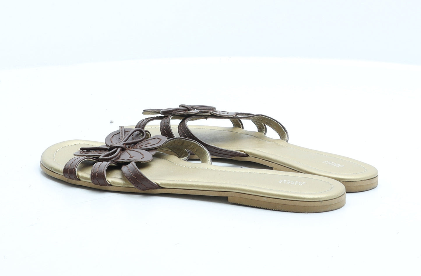 Marks and Spencer Womens Brown Synthetic Strappy Sandal UK 6 - Flower Detail