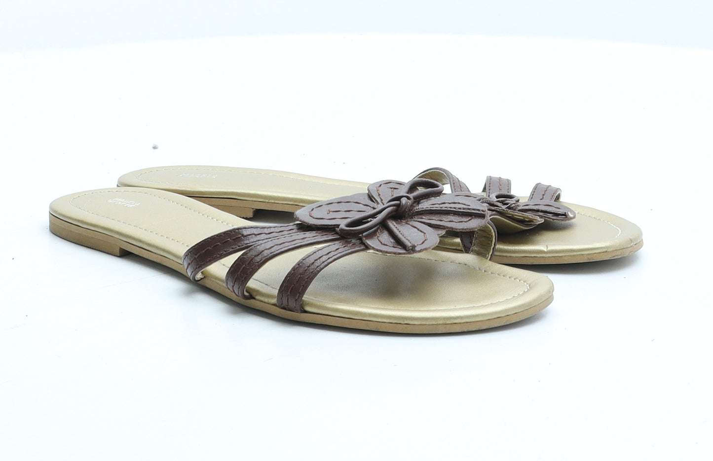 Marks and Spencer Womens Brown Synthetic Strappy Sandal UK 6 - Flower Detail