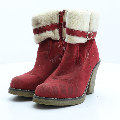 Super Mode Womens Red Suede Bootie Boot UK 3 36