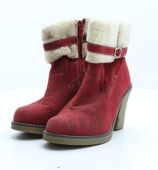 Super Mode Womens Red Suede Bootie Boot UK 3 36