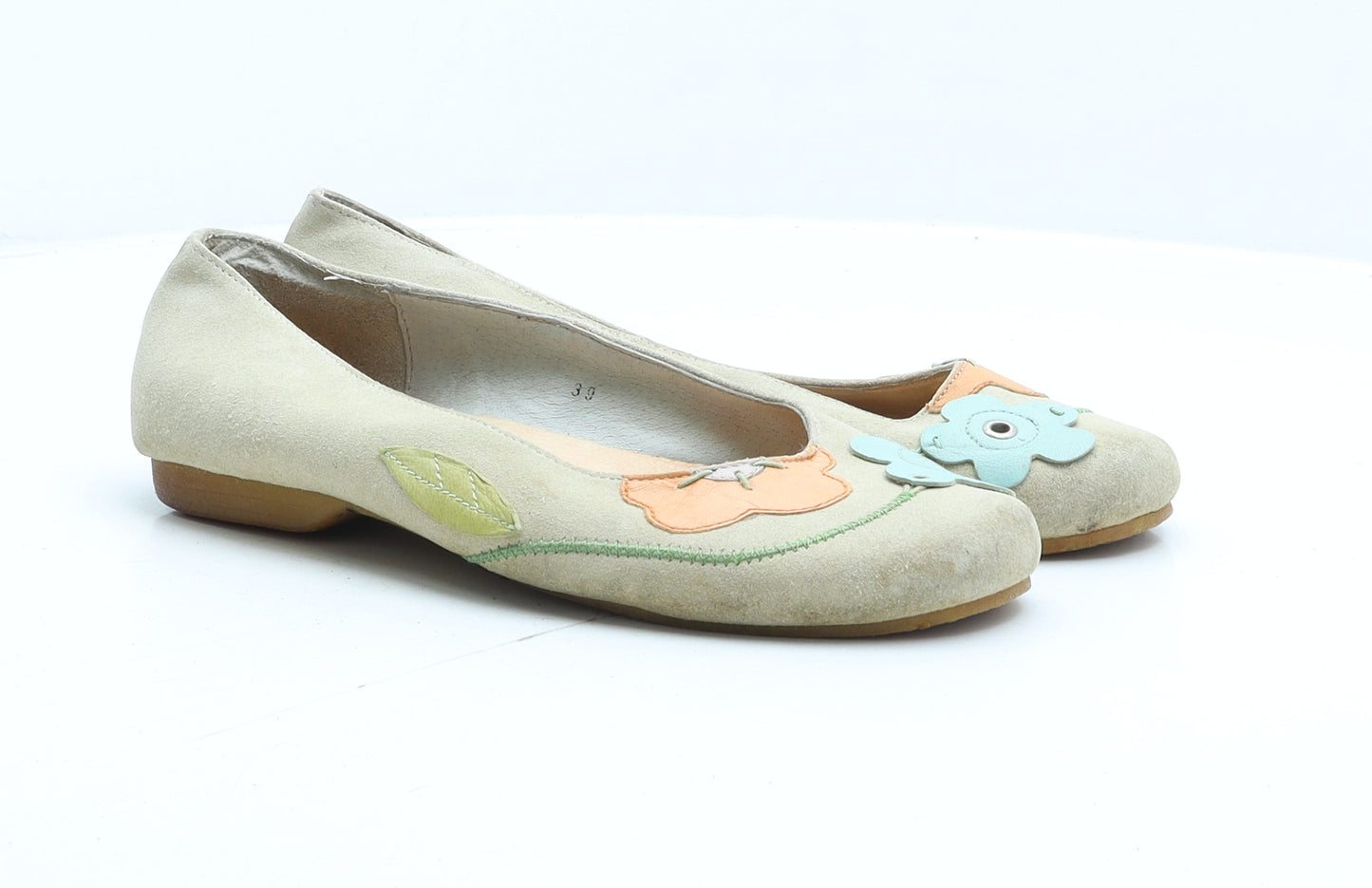 Veronella Womens Beige Floral Suede Ballet Flat UK 6 39