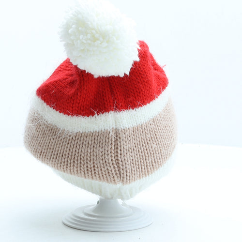 Preworn Girls Multicoloured Colourblock Acrylic Bobble Hat One Size - Santa Claus