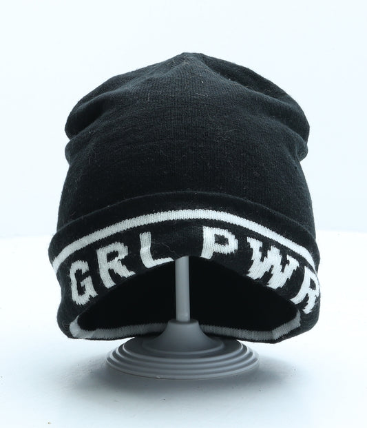 Primark Girls Black Acrylic Beanie One Size - Girl Power