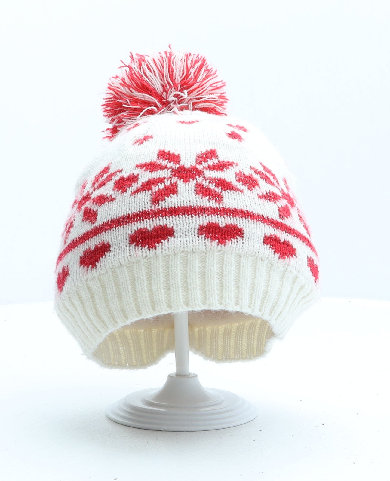 TU Girls Beige Fair Isle Acrylic Bobble Hat One Size