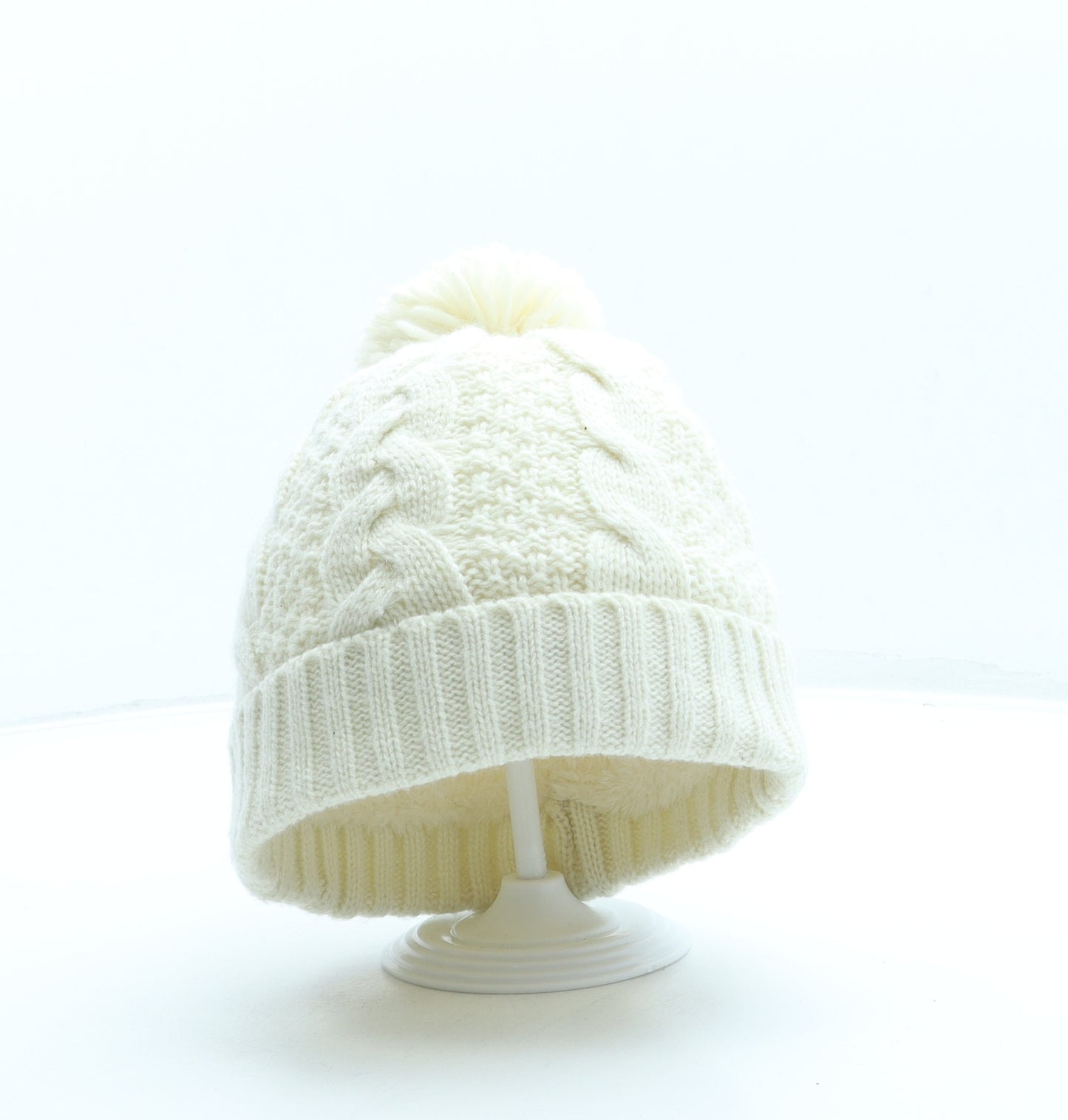 Matalan Girls Beige Acrylic Bobble Hat One Size - Pom Pom