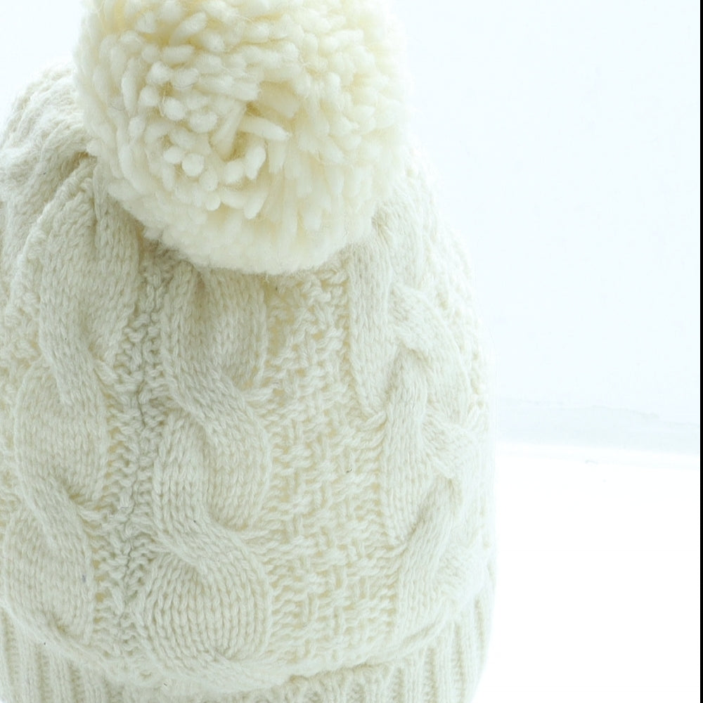 Matalan Girls Beige Acrylic Bobble Hat One Size - Pom Pom