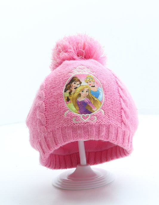 Disney Princess Girls Pink Acrylic Bobble Hat Size S