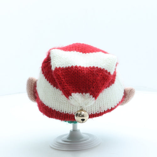 F&F Boys Red Striped Acrylic Bobble Hat Size S - Elf