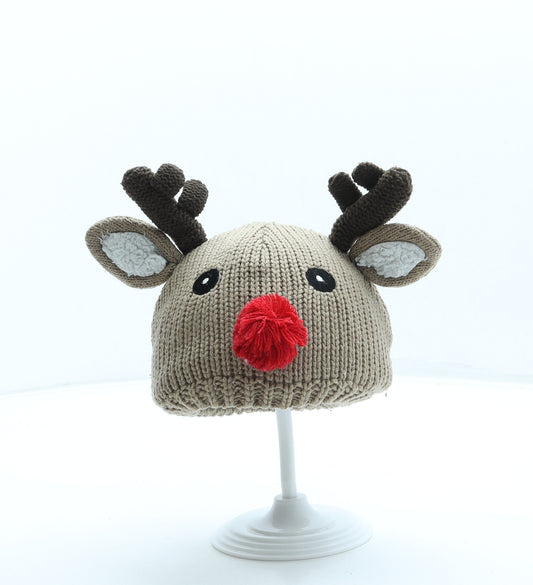 F&F Boys Beige Acrylic Beanie One Size - Reindeer