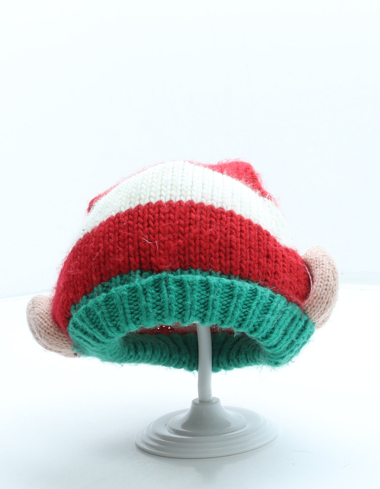 F&F Boys Red Striped Acrylic Bobble Hat Size S - Elf