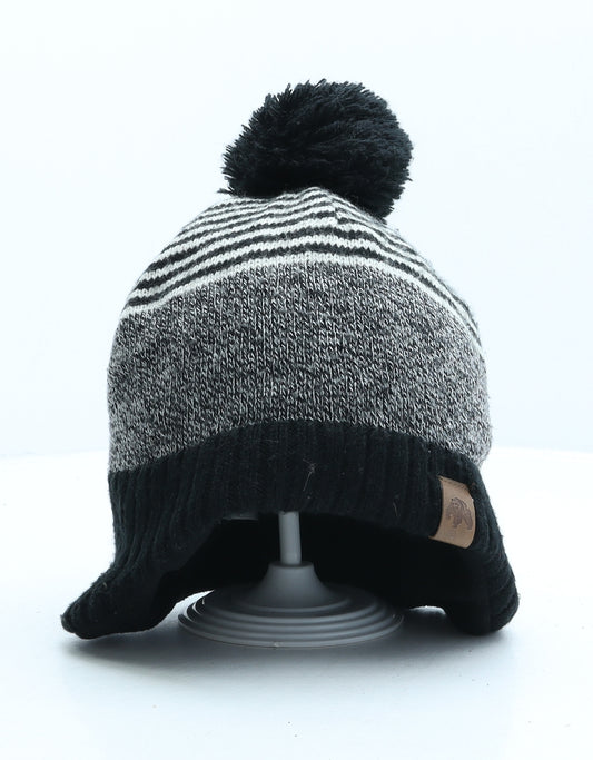 H&M Boys Black Striped Acrylic Bobble Hat One Size