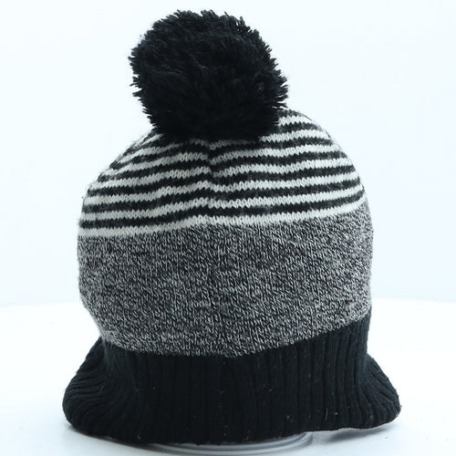 H&M Boys Black Striped Acrylic Bobble Hat One Size