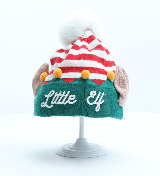 F&F Boys Multicoloured Striped Polyester Bobble Hat One Size - Little Elf
