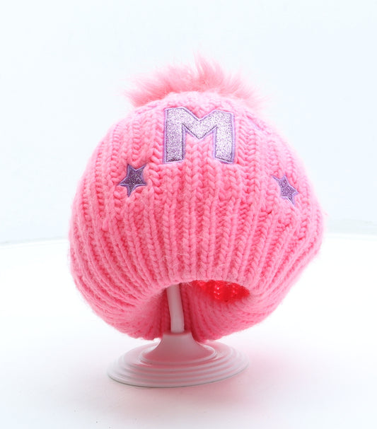 Pep&Co Girls Pink Acrylic Bobble Hat One Size - M initial