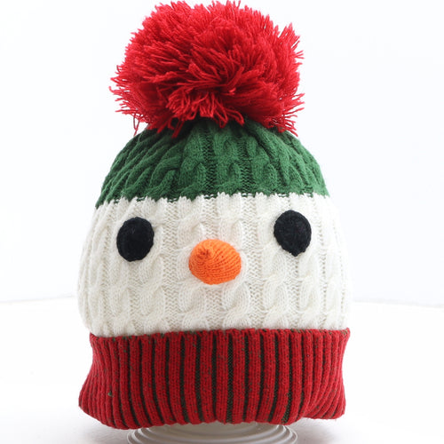 George Boys Multicoloured Striped Acrylic Bobble Hat One Size - Snowman