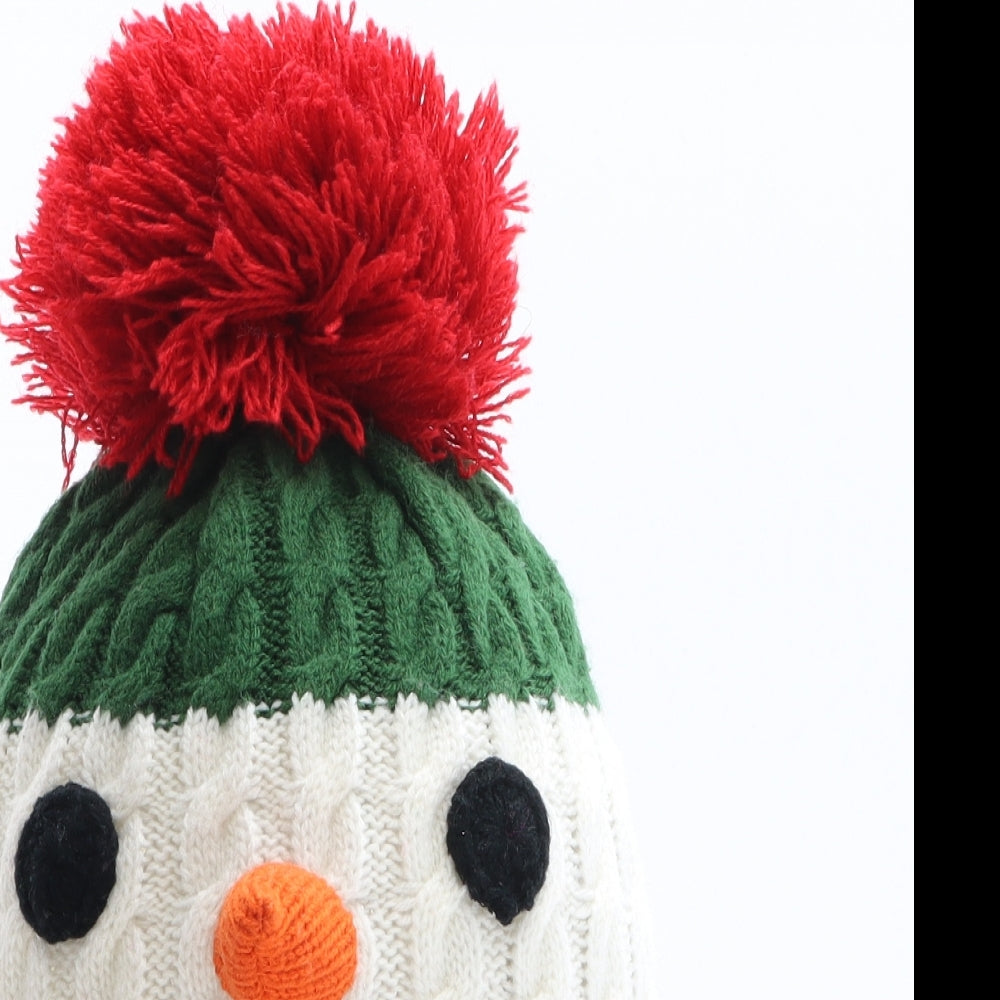 George Boys Multicoloured Striped Acrylic Bobble Hat One Size - Snowman