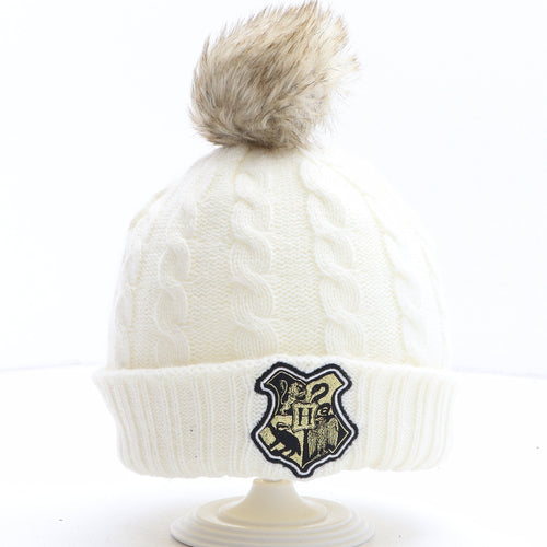 George Girls Ivory Acrylic Bobble Hat One Size - Harry Potter Hogwarts