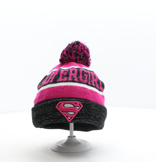 TU Girls Multicoloured Colourblock Acrylic Bobble Hat Size S - Supergirl